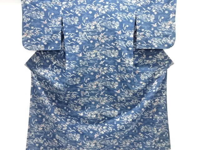 JAPANESEKIMONO / ANTIQUE AUTHENTIC RYUKYU BINGATA FLOWER / BIRD PATTER